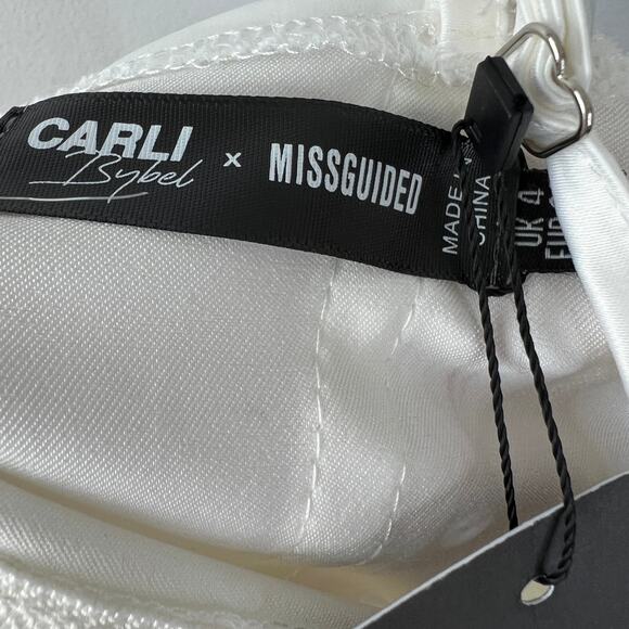NWT Carli Bybel x Missguided White Drape Neck Cold Shoulder Satin Corset Top 0 - Picture 6 of 6